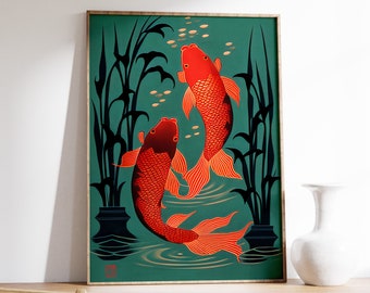 Japanese Carp Art Print, Vintage Fish Poster, Asia Decor