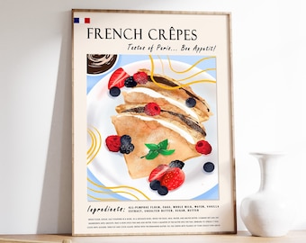 French Crepes Poster, Kitchen Cafe Decor, Food Art Print