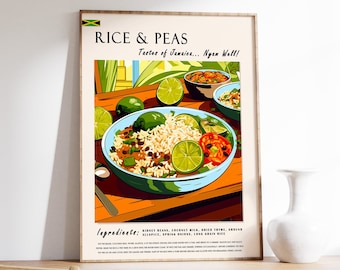 Jamaican Rice and Peas Food Poster, Caribbean Kitchen Decor