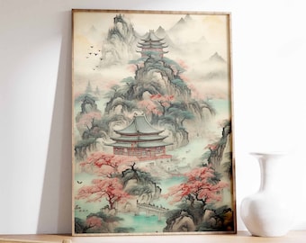 Chinese Vintage Art Print, Chinese Art, Vintage Art, Oriental Art, Chinese Print, Asian Decor, Landscape Art, Floral Art, Gift Idea