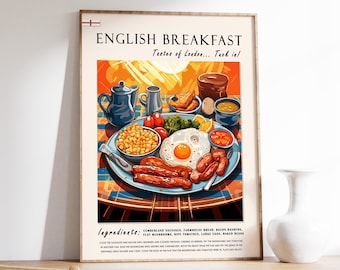 Englisches Frühstück Essen Art Print, Küchen Wanddeko