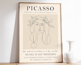 Cartel de la exposición de Picasso, lámina de arte lineal "Diosa de la Guerra"