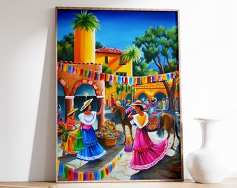 Mexican Culture Art Print, Colorful Vintage Mexico Poster