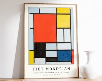 Piet Mondrian Poster, Composition With Large Red Plane , Piet Mondrian Art Print, Bauhaus Poster, Abstract Art, Cubism, Modern Art, Gift