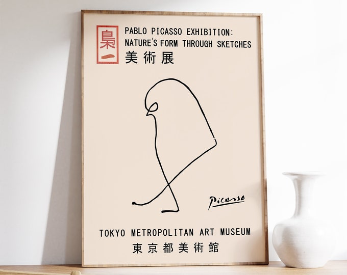 Picasso Exhibition Poster, Bird, Vintage Minimalist Art Print, Line Drawing, Art Print, Bedroom Art, Gift Idea, Japanese, A1/A2/3/A4