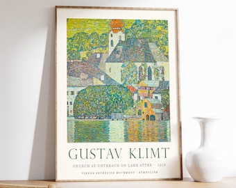Gustav Klimt Art Print, Church at Unterach, Floral Poster, Gustav Klimt Wall Art, Art Nouveau Decor, Modern Art, Nature Decor, Gift Idea