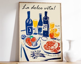 Ilustração vintage de comida, pôster para decoração de cozinha.
