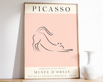 Picasso Exhibition Poster, Pink Cat Poster, Animal Print, Animal Poster, Vintage Poster, Vintage Print, Line Art, Minimalist Art, Gift