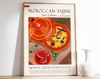 Moroccan Tagine Food Art Poster, Kitchen Decor
