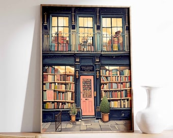 Vintage Book Store Poster, Charming Bookshop Wall Art