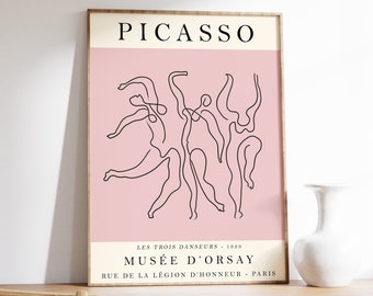 Picasso Exhibition Poster, Dance, Pink Vintage Art, Minimalist Poster, Body Art, Line Drawing, Art Print, Bedroom Art, Gift, A1/A2/A3/A4