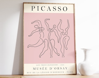 Picasso Exhibition Poster, Dance, Pink Vintage Art, Minimalist Poster, Body Art, Line Drawing, Art Print, Bedroom Art, Gift, A1/A2/A3/A4