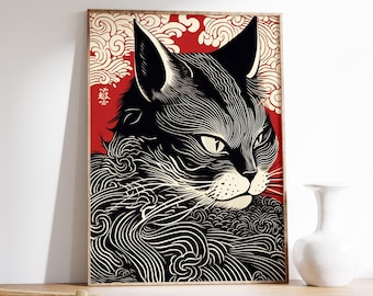 Vintage Japanese Cat Ukiyo-e Art Print
