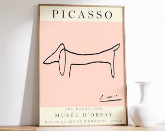 Picasso Exhibition Poster, The Dog, Vintage Art, Minimalist Poster, Line Drawing, Art Print, Bedroom Art, Ideal Gift,  Various Sizes