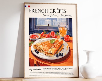 French Crepes Poster, Kitchen Food Print