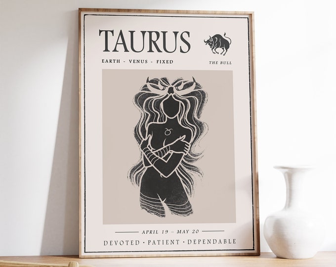 Taurus Star Sign Art Print, Boho Bedroom Decor