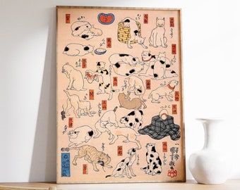 Japanese Cat Poster, Utagawa Kuniyoshi Cats, Japanese Art Poster, Animal Art, Animal Poster, Vintage Print, Gift Idea