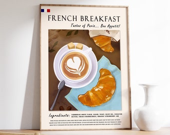 French Breakfast Poster, Paris Cafe Art Print, Kitchen Decor