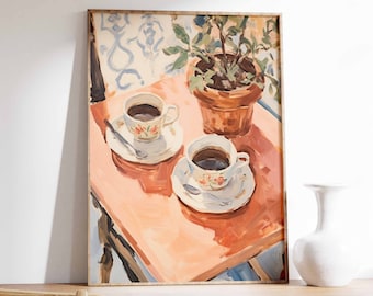 Impresión de café retro, póster con ilustración floral de café vintage, impresión de comida, decoración de cocina, impresión de comida vintage, decoración de viaje italiana, vintage