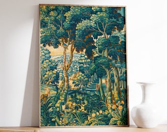 English Forest Print, Forest Wall Art, Tree Art, Tapestry Print, Floral Art, Floral Print, Gift, Forest Art, House Warming Gift,A1/A2/A3/A4