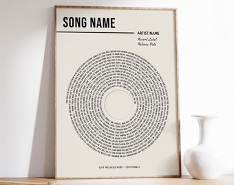 Impression de paroles en vinyle personnalisée, affiche de musique personnalisée, cadeau musique personnalisable, cadeau d'anniversaire, cadeau musique, chanson de mariage, danse, A1/A2/A3/A4