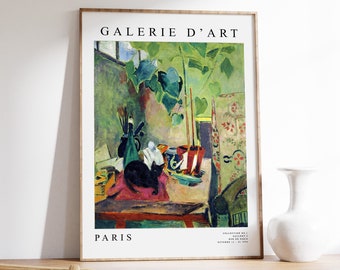 Oskar Moll Exhibition Poster, Cat with House Plant, Cat Print, Cat Art, French Expressionist Poster, Fauvist Wall Art,  A1/A2/A3/A4