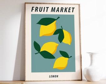 Fruit Market Lemons, Spanish Lemon Art, Travel Wall Print, Food and Drink Art, Fruit Decor, Kitchen Wall Print, Gift, A1/A2/A3/A4, REF: KA