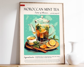 Moroccan Mint Tea Poster, Exotic Food Art, Kitchen Decor