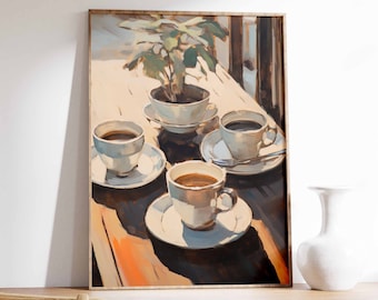 Vintage Coffee Cup Print, Italian Style, Kitchen Decor