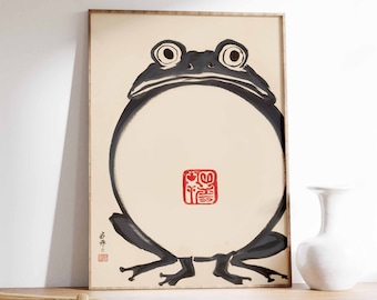 Impressão artística de sapo japonês de Matsumoto Hoji, pôster engraçado de animal