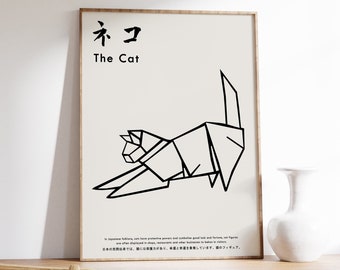 Japanese Origami Cat Poster, Cat Print, Japanese Art Print, Animal Art, Wall Art Decor, Animal Gift