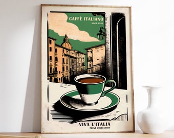 Vintage Italian Coffee Print, Kitchen Travel Illustration