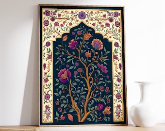 Vintage Floral Indian Art Print, Pichwai Style Poster