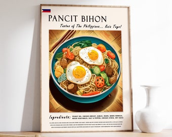 Pancit Bihon Filipino Food Art Poster, Asian Kitchen Decor