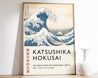 Katsushika Hokusai Exhibition Poster, The Great Wave, Japanese Poster, Japanese Art, Wall Art Decor, Gift Idea, Sea Art, A1/A2/A3/A4