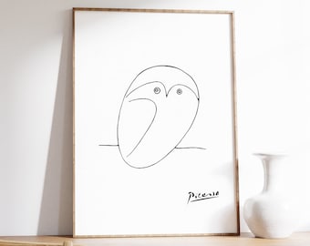 Lámina artística de un búho de Picasso, decoración minimalista con animales.
