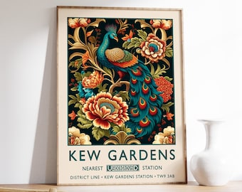 William Morris Kew Gardens Print, Vintage Floral Peacock Poster