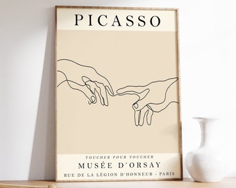 Cartel de la exposición Picasso, Toucher Pour Toucher, dibujo lineal minimalista beige