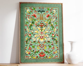 Chinese Floral Art Print, Vintage Oriental Decor