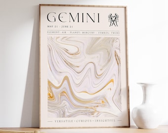 Gemini Star Sign Art Print, Boho Bedroom Decor - Etsy