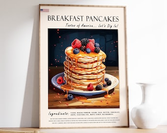 American Pancakes Poster, Food & Drink Kitchen Print