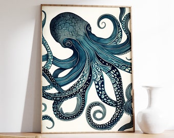 Vintage Octopus Poster, Sea Life Art, Ocean Wall Art, Octopus Print, Vintage Animal Print, Animal Gift, Retro Animal Art, A1/A2/A3/A4