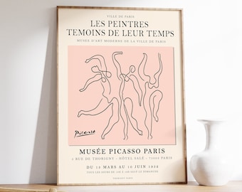 Picasso Exhibition Poster, Pink Dance, Vintage Minimalist Art Print, Line Drawing, Art Print, Bedroom Art, Gift Idea, A1/A2/3/A4