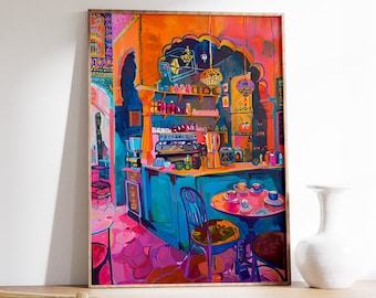 Indian Cafe Vintage Poster, Traditional Kitchen Art Print