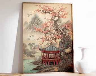 Chinese Vintage Art Print, Chinese Art, Vintage Art, Oriental Art, Chinese Print, Asian Decor, Landscape Art, Floral Art, Gift Idea