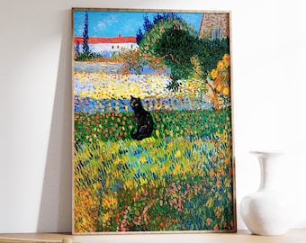 Van Gogh Cat Print, Garden At Arles, Van Gogh Poster, Cat Gift, Cat Print, Floral Art, Scenery & Nature Print, Home Decor, A1/A2/A3/A4