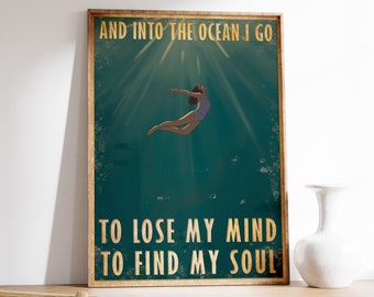 Into The Ocean I Go Poster, Spiritual, Yoga, Sea, Water, Travel, Vintage, Wall Art Decor, Housewarming Birthday Gift Idea, A1/A2/A3/A4