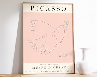 Picasso Pink Dove Poster, Minimalist Line Art Print