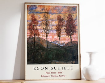 Egon Schiele Poster, Four Trees, Egon Schiele Art Print, Trees Poster, Nature Print, Floral Print, Art Poster, Wall Art Decor, A1/A2/A3/A4