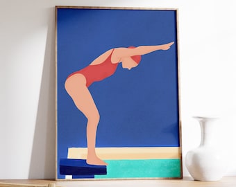 Diving Board Art Print, Retro Swimming Pool Poster